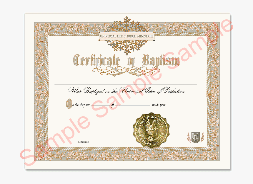 Certificate Of Baptism - Universal Life Church Marriage Certificate, HD Png Download