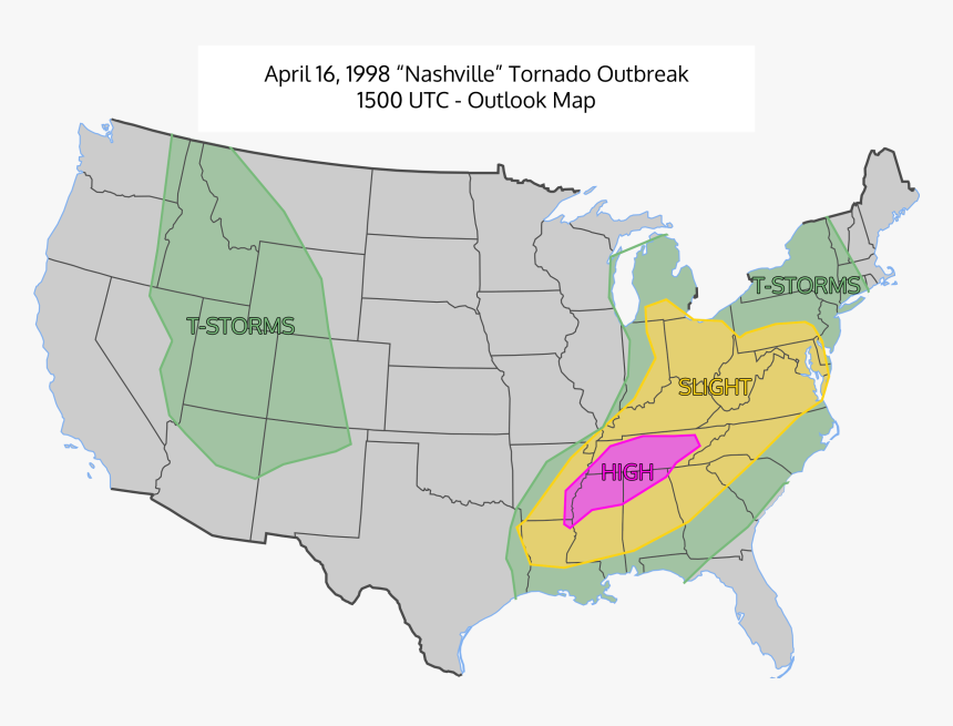 April 16, 1998 Severe Weather Outlook Map - Diesel Fuel Tax By State Map, HD Png Download