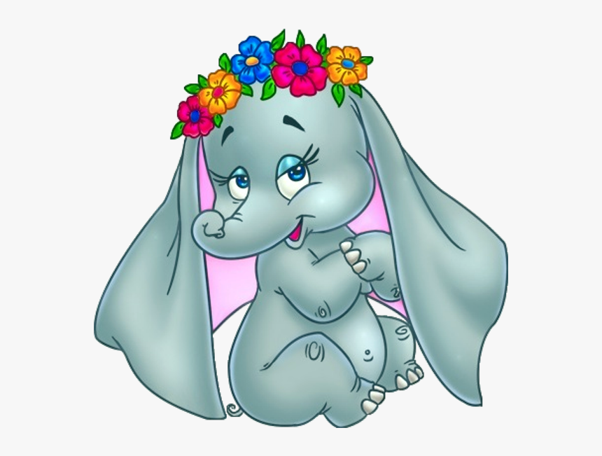 Cartoon Elephants With Flowers, HD Png Download