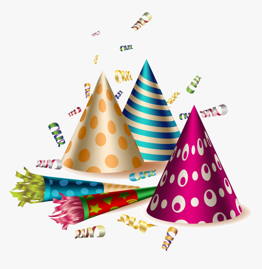 Party Birthday Hat Png - Party Hat And Confetti, Transparent Png
