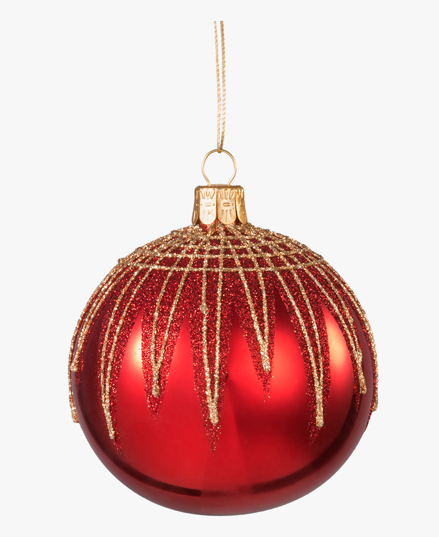 Glass Bauble Red With Glitter Zigzag Pattern, 8 Cm - Christmas Ornament, HD Png Download