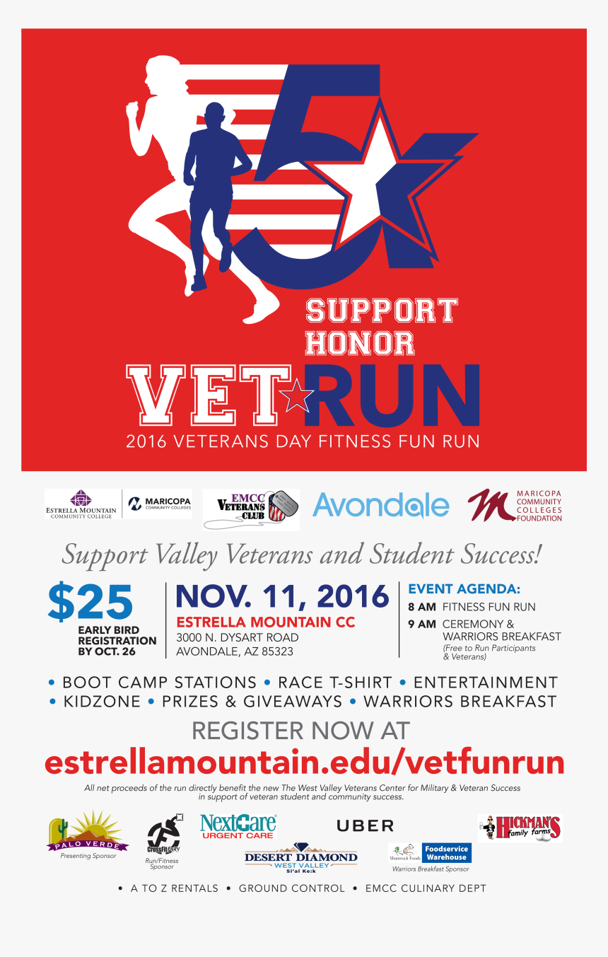 Emcc Cohosts Veterans Day Celebration And Fitness Fun - Veterans Day Race Flyer, HD Png Download