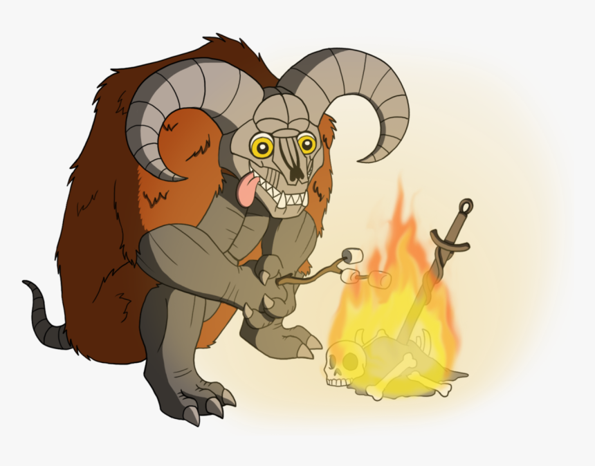 “ A Taurus Demon Roasting Marshmallows Over A Bonfire - Cartoon, HD Png Download