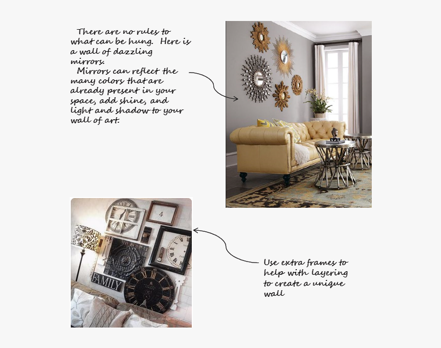 Collage Wall, How To Make A Collage Wall, Interior - Silver And Gold Accents In Living Room, HD Png Download