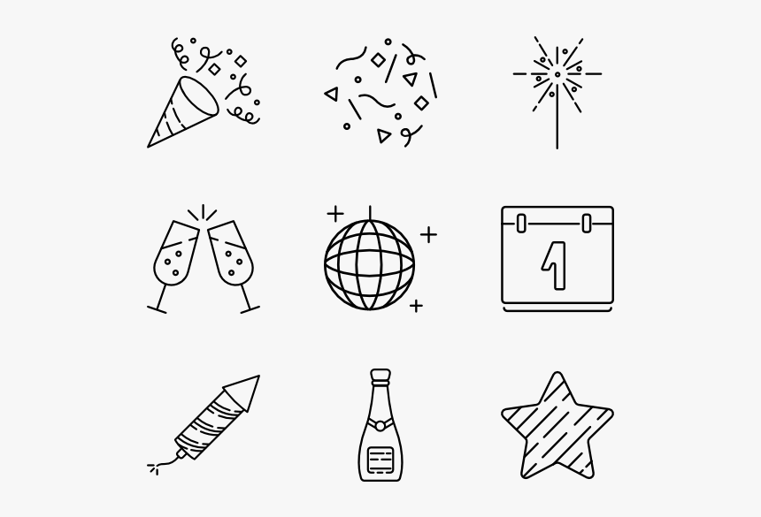 New Year Party Png Black And White - Line Art, Transparent Png