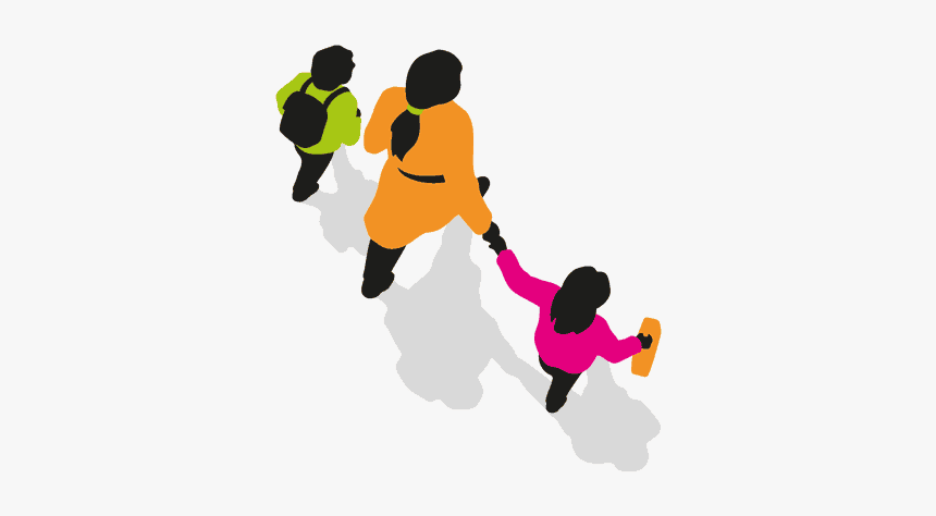 Graphic Of Parent Walking With Two Children - Parent Walking Child To School, HD Png Download