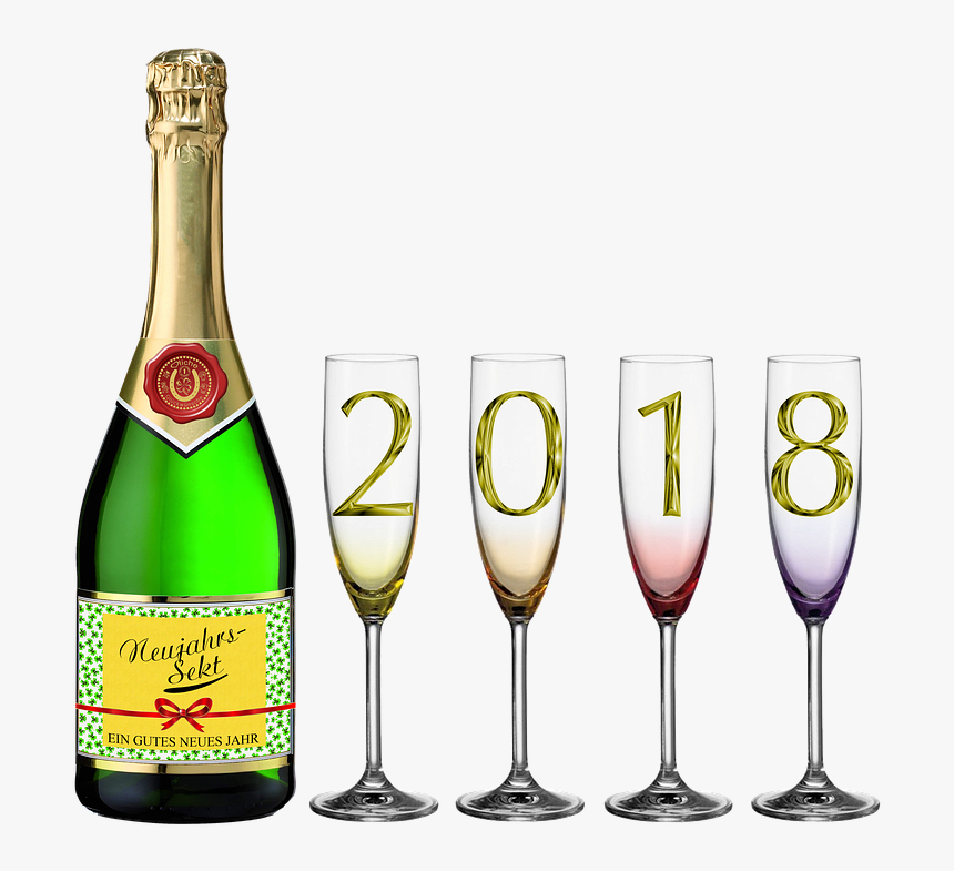 Bottle Of Sparkling Wine, Champagne Glasses, HD Png Download