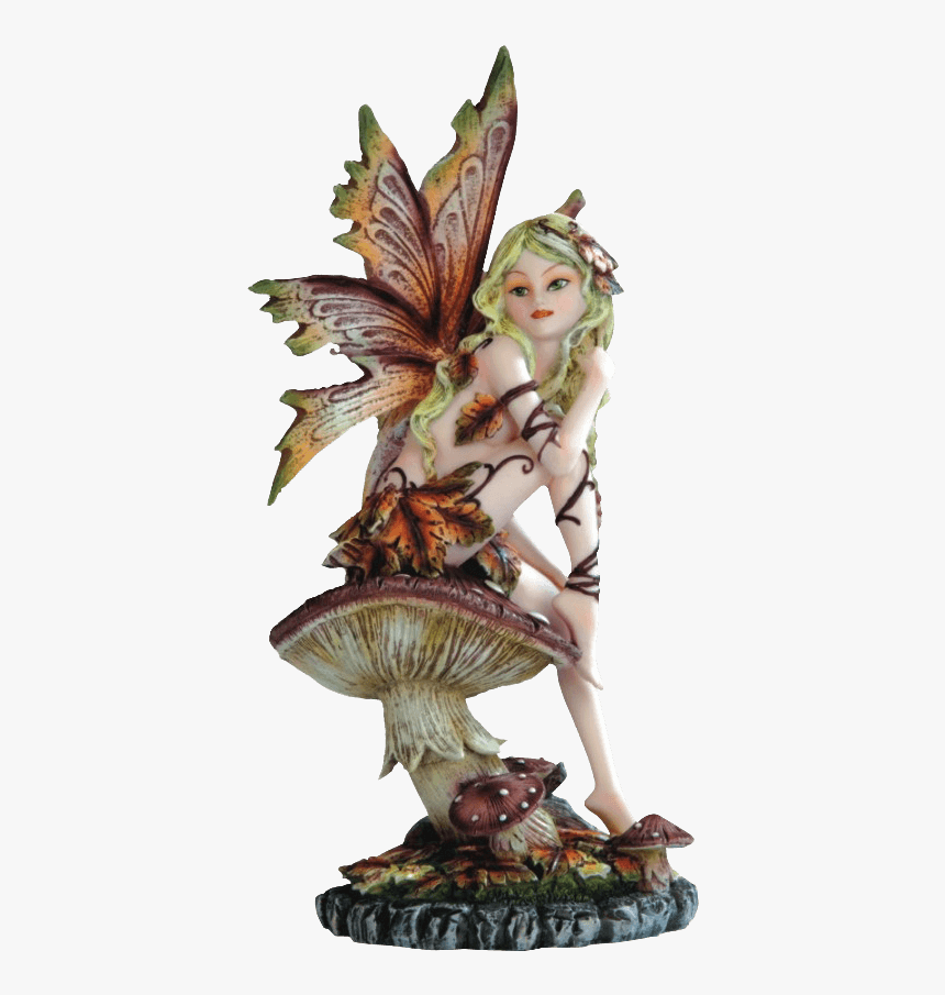 Brown Fantasy Fairy On Toadstool Statue - Fairy On Mushroom, HD Png Download