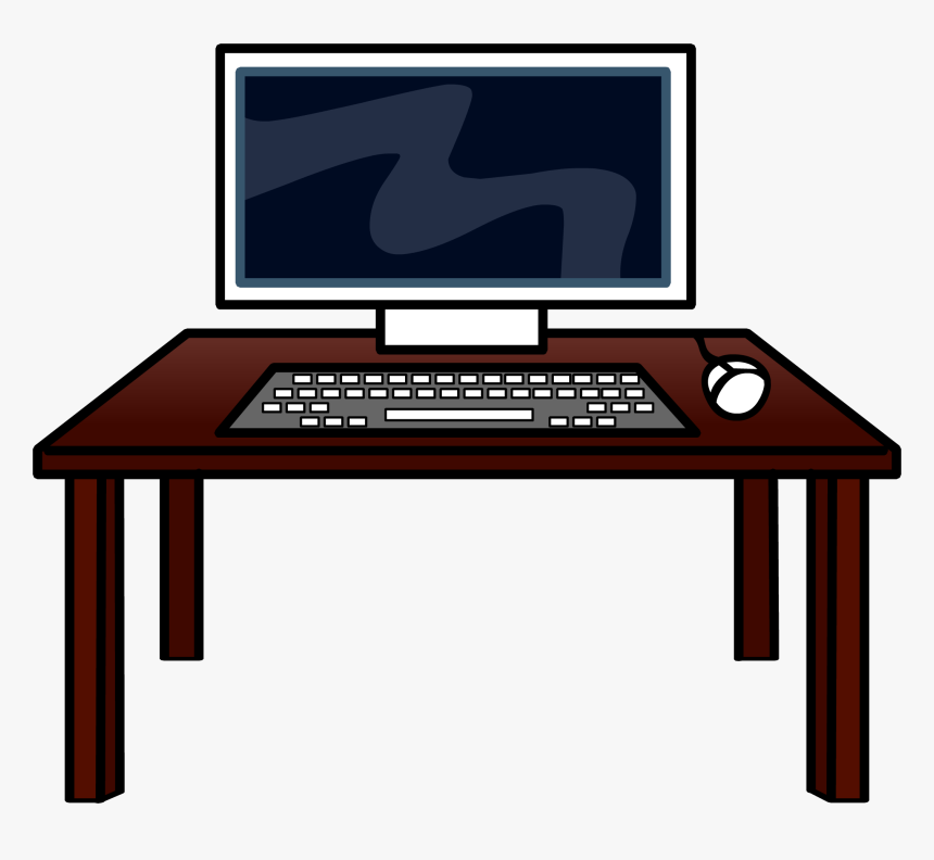 Club Penguin Rewritten Wiki - Desk With Computer Clipart, HD Png Download