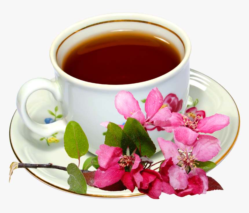 Green Tea Cup With Flower - Tea Cup Image With Flowers, HD Png Download
