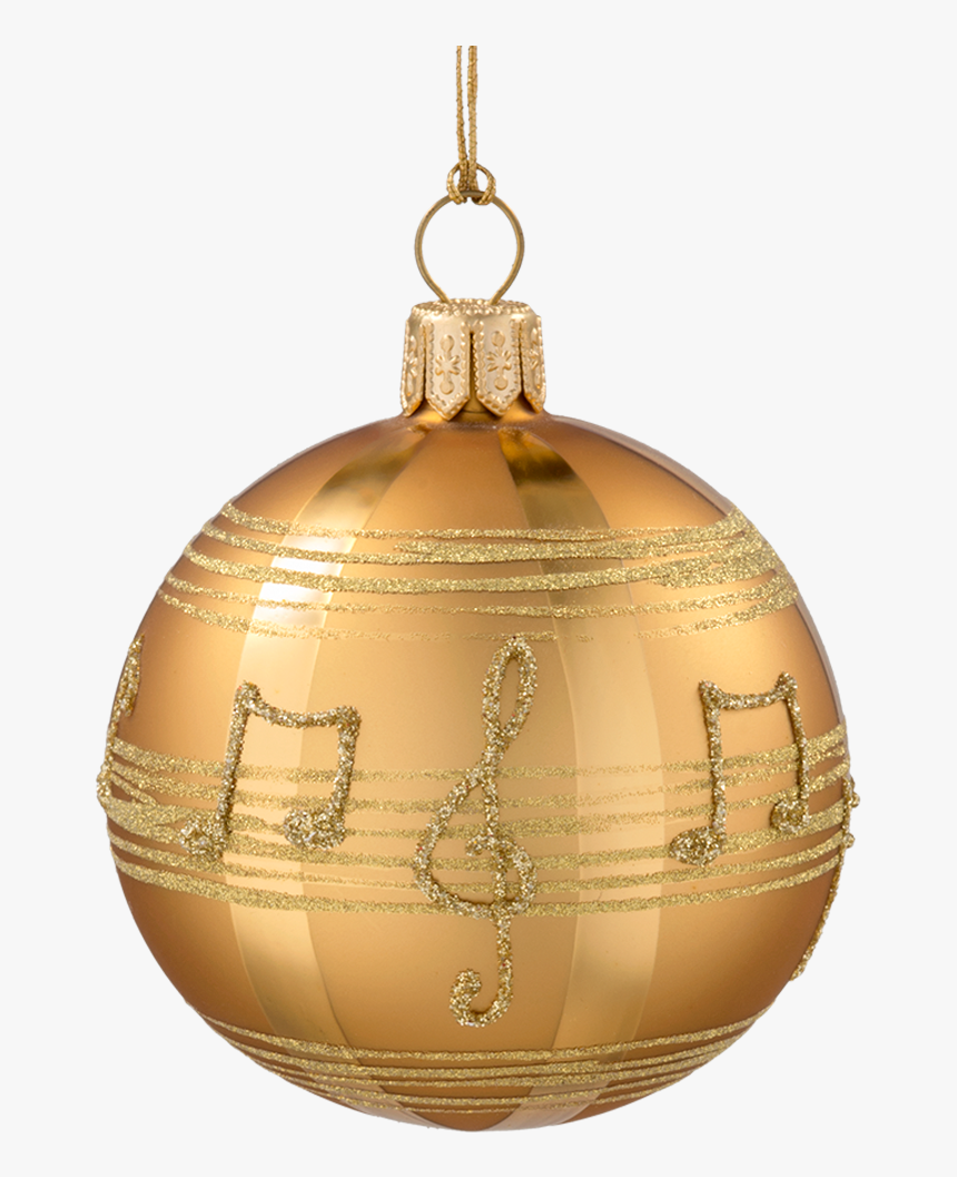 Glass Bauble Gold-coloured With Musical Notes, 8 Cm - Notas Musicales Navidad Png, Transparent Png