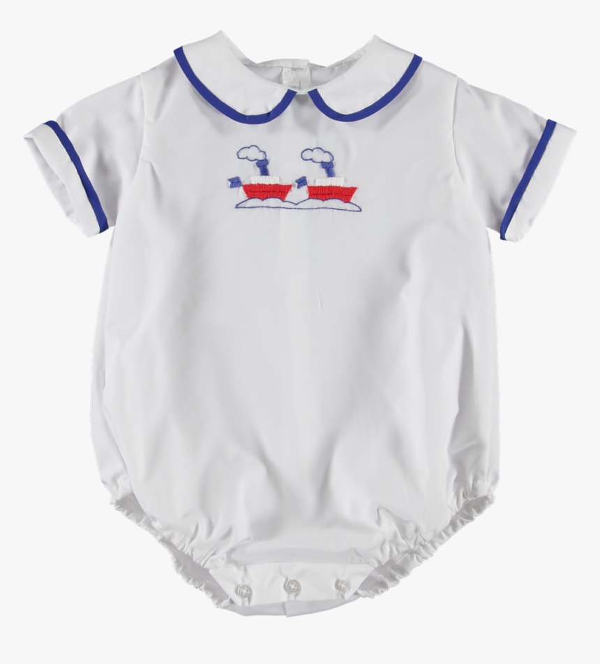 Boys Romper Handembroidered Heirloom Tugboat, HD Png Download
