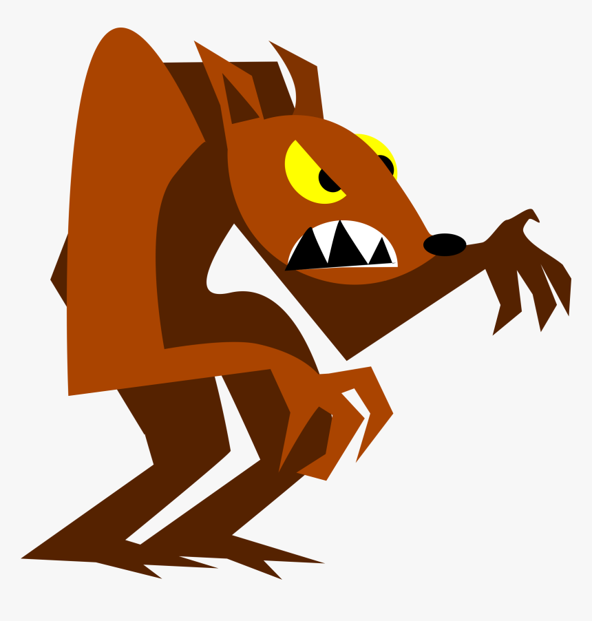 Werewolf, Wolf, Halloween, Monster, Brown, Teeth, Eyes - Cartoon Brown Wolf Drawing, HD Png Download