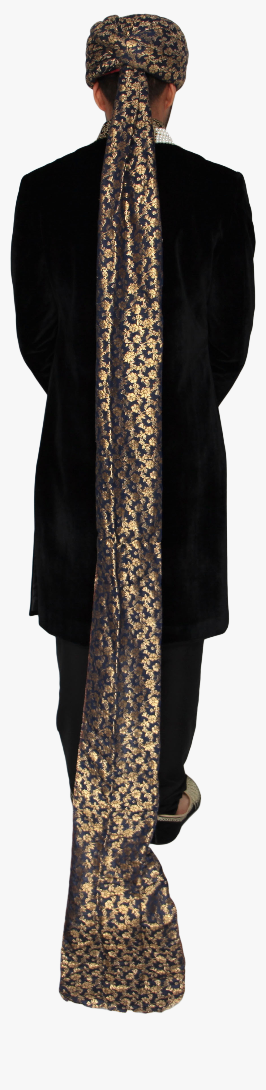 Blue And Gold Brocade Turban Hat With Trail - Formal Wear, HD Png Download