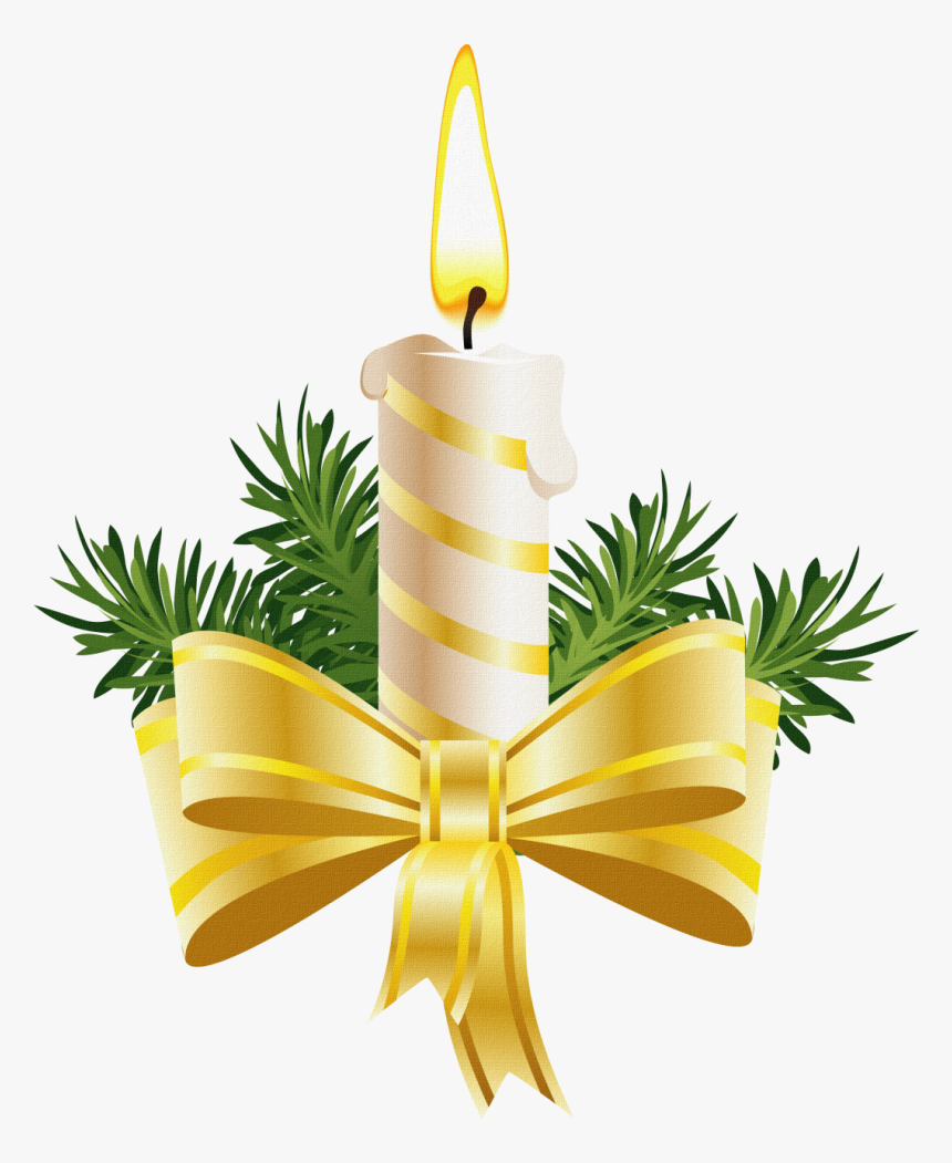 Christmas Candle With Golden Bow Png Image - Christmas Candle Png, Transparent Png