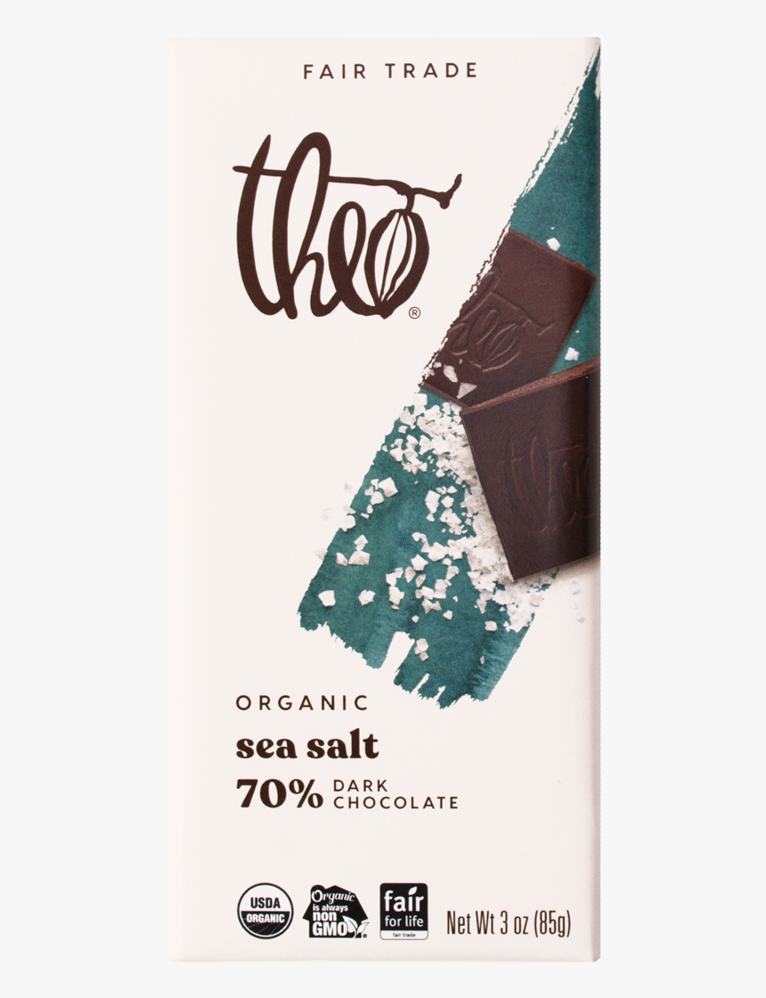 Theo Sea Salt 70% Dark Chocolate, 3 Oz - Theo Chocolate Dark Chocolate Og Ginger 3 Oz, HD Png Download