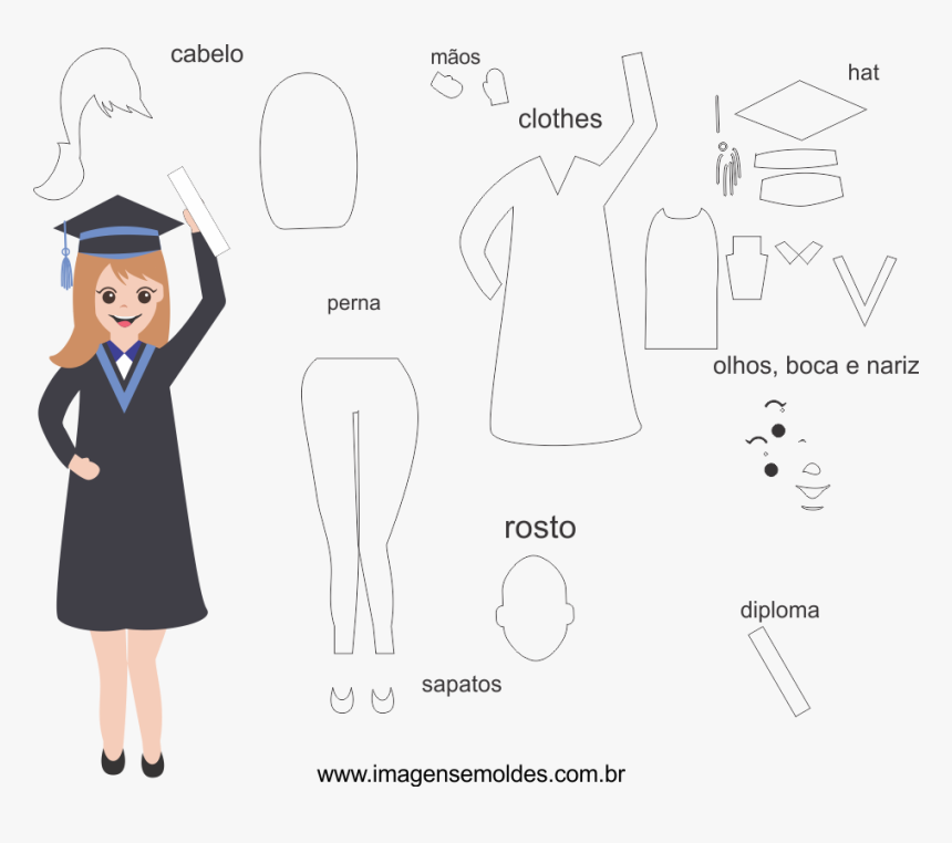 Molde De Formatura 3 Para Eva, Feltro E Artesanato, - Molde De Boneca De Formatura Em Eva, HD Png Download