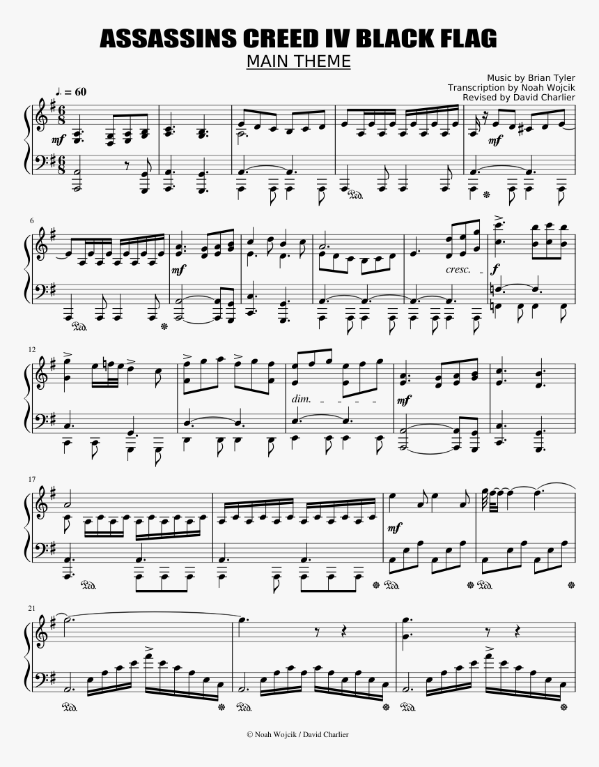Assassins Creed Black Flag Main Theme Piano Sheet Music, HD Png Download