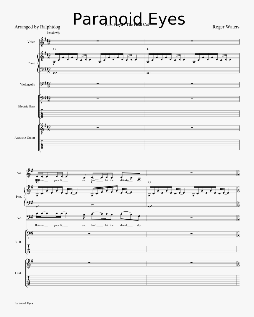 Pink Floyd Paranoid Eyes Partition, HD Png Download