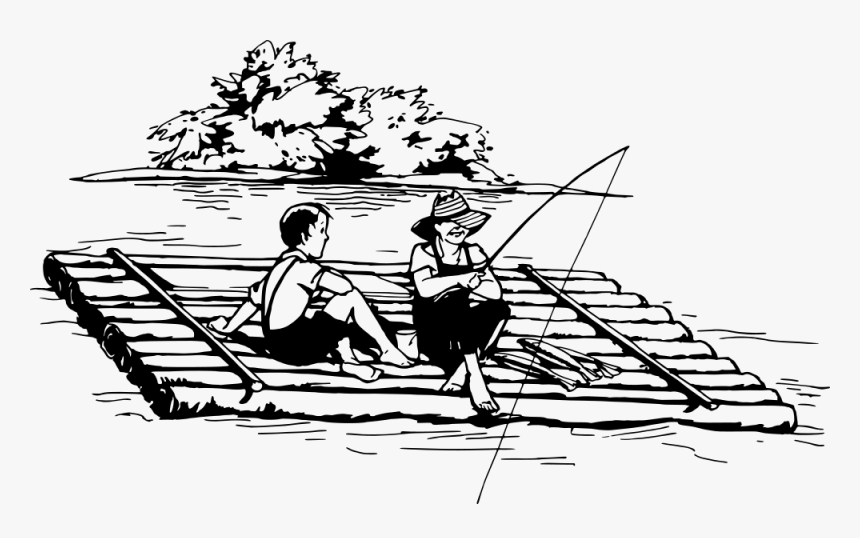 Fishing From A Raft - Raft Black And White, HD Png Download