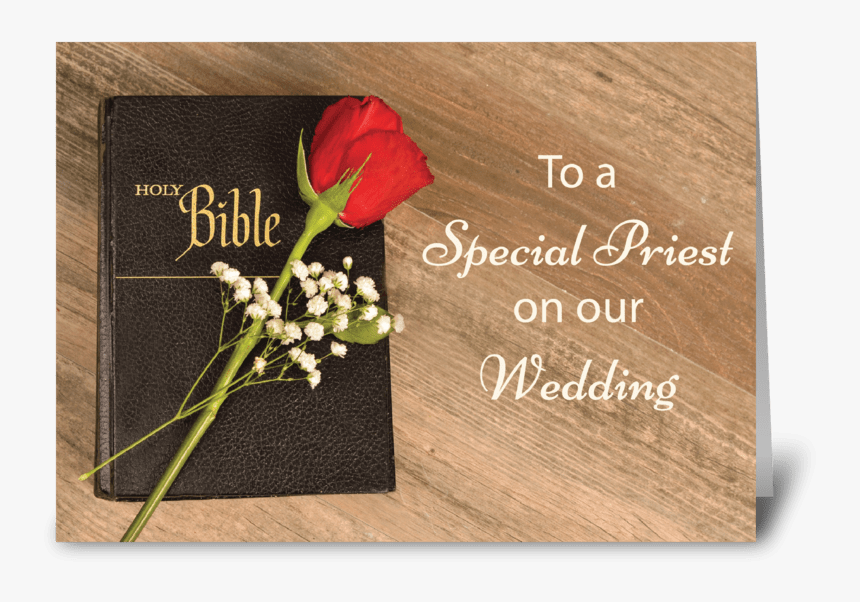 Thank You Catholic Priest For Wedding Greeting Card - Bible With Rose, HD Png Download