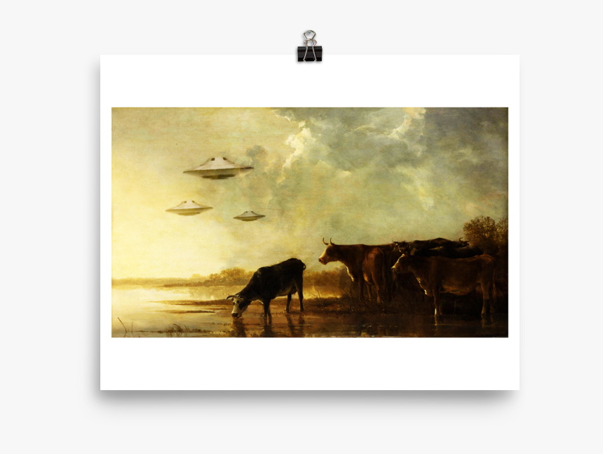 Saucers And Cattle - River Landscape With Cows, HD Png Download