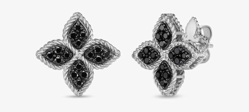 Princess 18k White Gold Black Diamond Flower Studs - Earring, HD Png Download