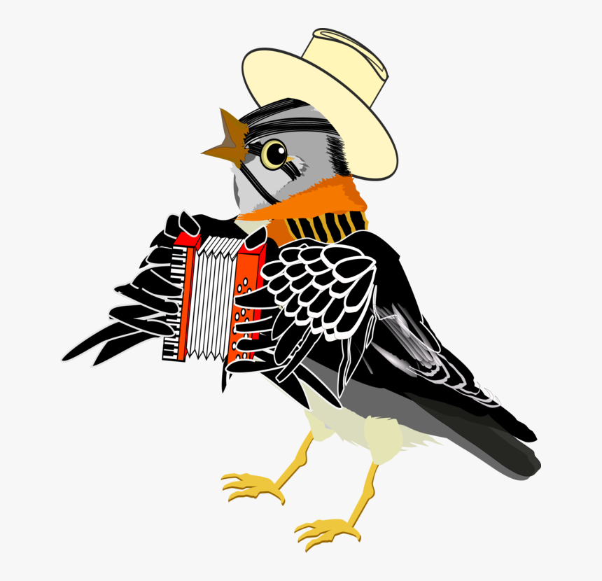 Bird Accordion Music Watercolor Painting - Birds Playing Music Png, Transparent Png