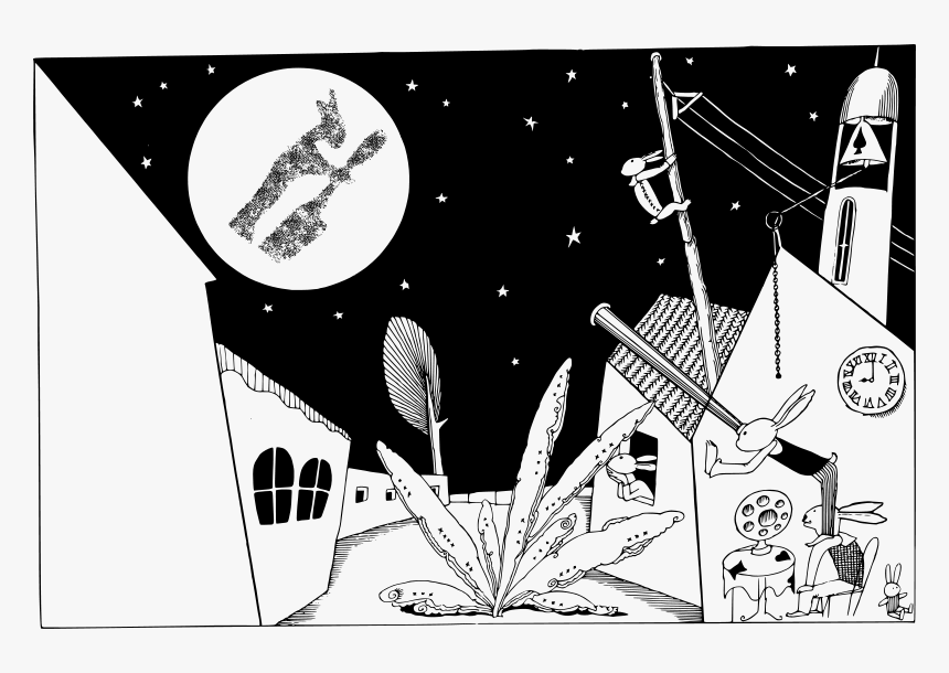 Rabbits - Moon - Illustration, HD Png Download