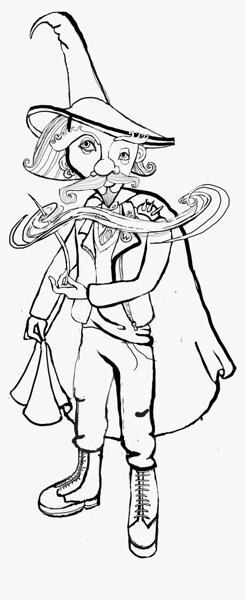 Wizard With Wand - Line Art, HD Png Download