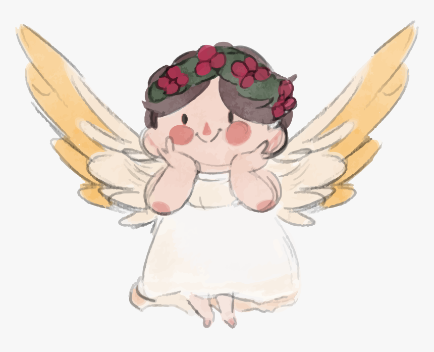 Painting Angel Cartoon Little - Watercolor Angel Clipart Free, HD Png Download
