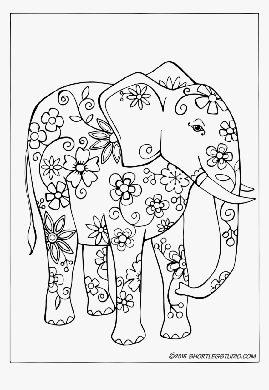 Flower Elephant - Coloring Sheets Elephant, HD Png Download