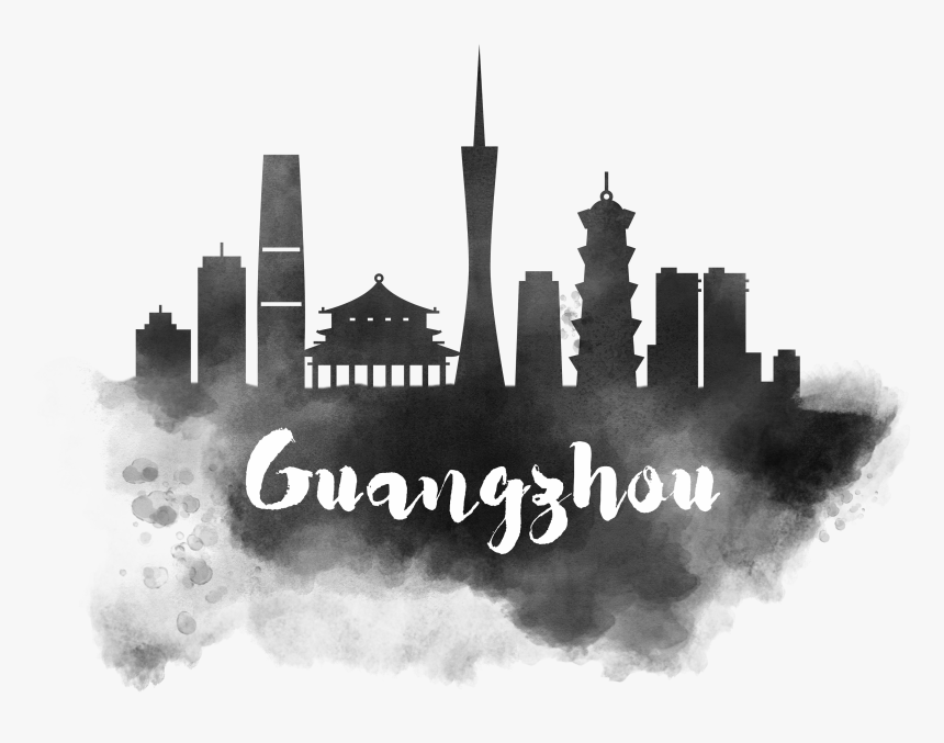 Guangzhou Skyline Watercolor Painting Silhouette - Guangzhou Logo, HD Png Download