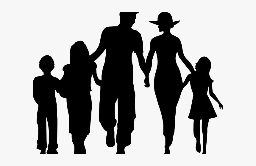 People Silhouette Clipart Transparent Background - Silhouette Family Of 5, HD Png Download