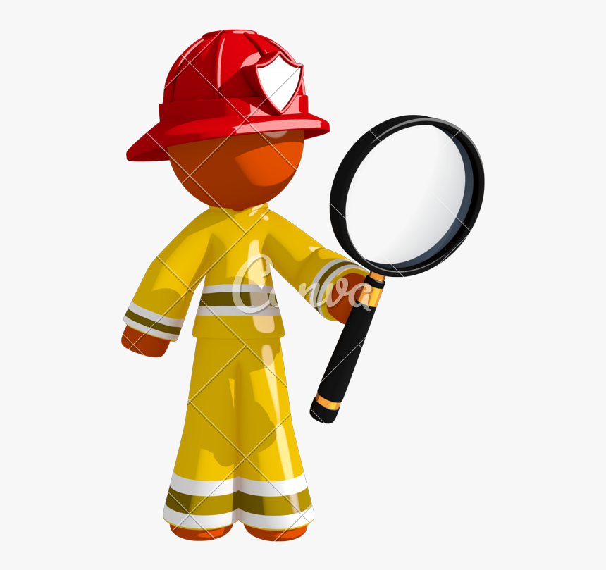 Orange Man Firefighter Looking Through Photos By - Stock Photography, HD Png Download