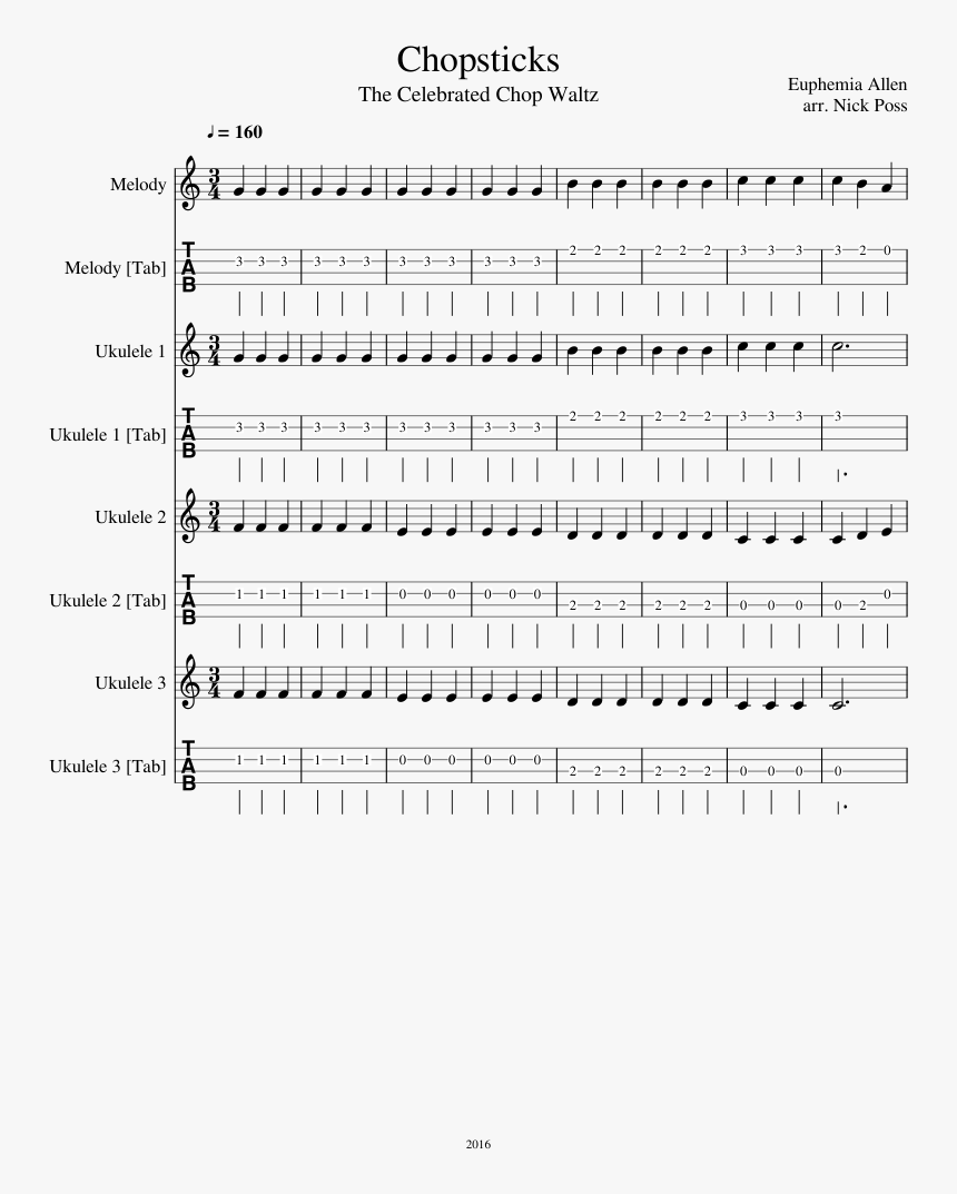 Chopsticks Sheet Music Composed By Euphemia Allen Arr - Sheet Music, HD Png Download
