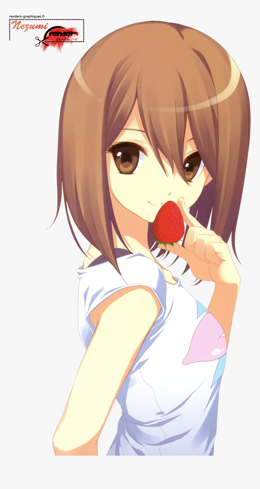 Render K On Yui Hirasawa Brune Fraise Tee Shirt Blanc - K On Yui, HD Png Download