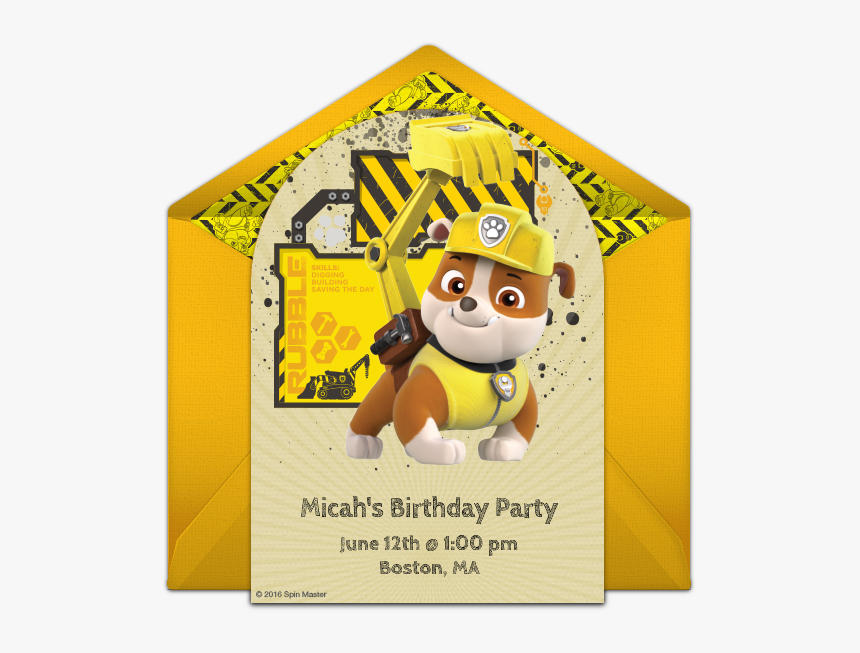 Rubble Paw Patrol Invitation, HD Png Download