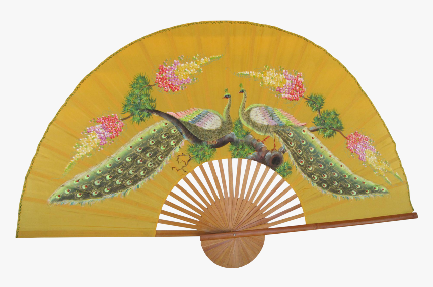 Chinese Hand Painted Peacock Fan Bamboo Frame Found - Peafowl, HD Png Download