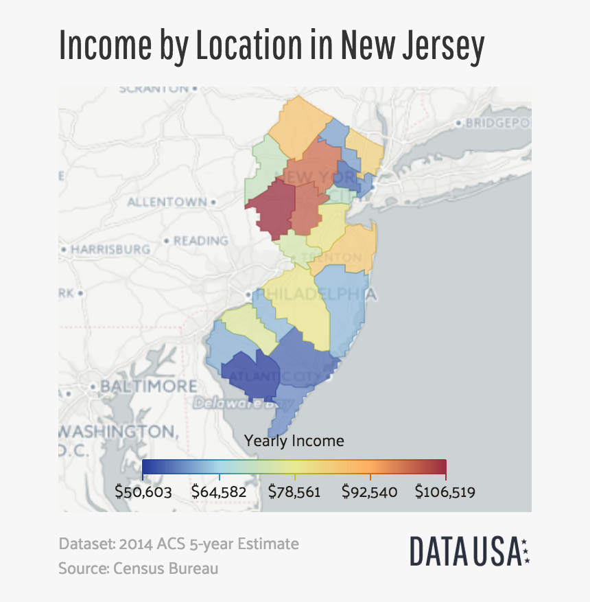 Map Of Income By Location In New Jersey - Income By Location In Nj, HD Png Download