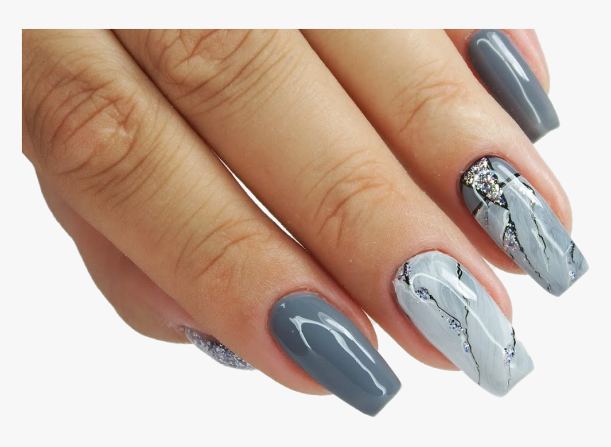 Nail Art Png Clipart - طراحی ناخن با لاک طوسی, Transparent Png