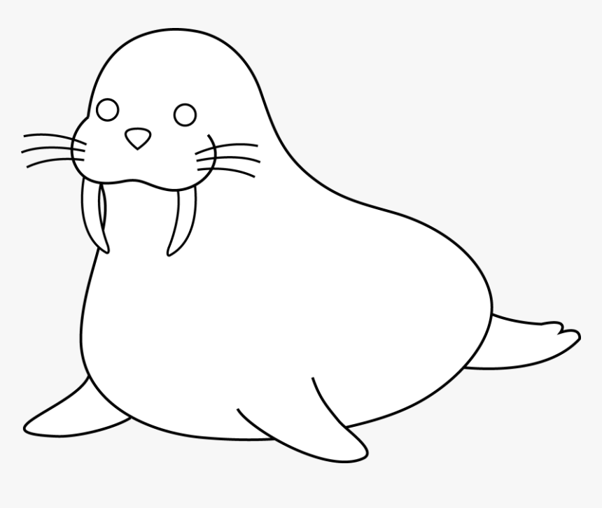 Colorable Walrus Free Clip Art - Walrus Lineart, HD Png Download