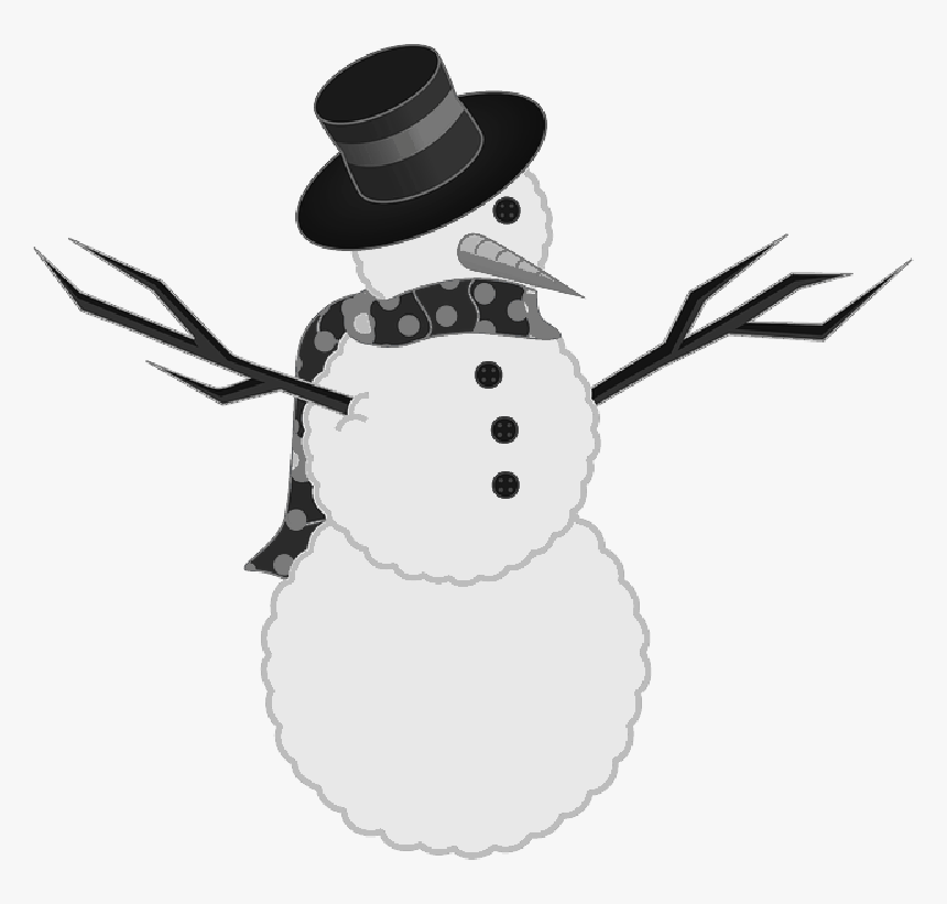 Snowman, Winter, Snow, Twigs, Buttons, Carrot, Scarf - Snowman Clipart, HD Png Download
