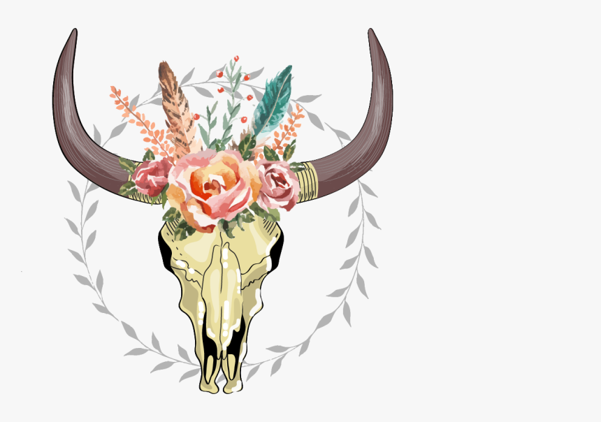 Boho Skull With Antlers Png - Bohemian Skull Clipart, Transparent Png