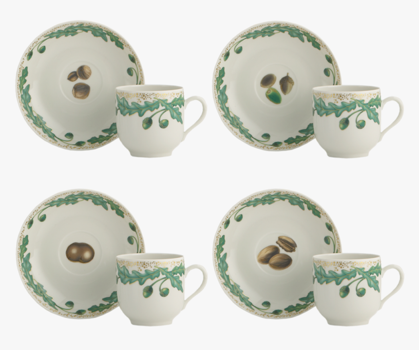 Nutleaf Tea Cup & Saucer Set Of Four - Ceramic, HD Png Download