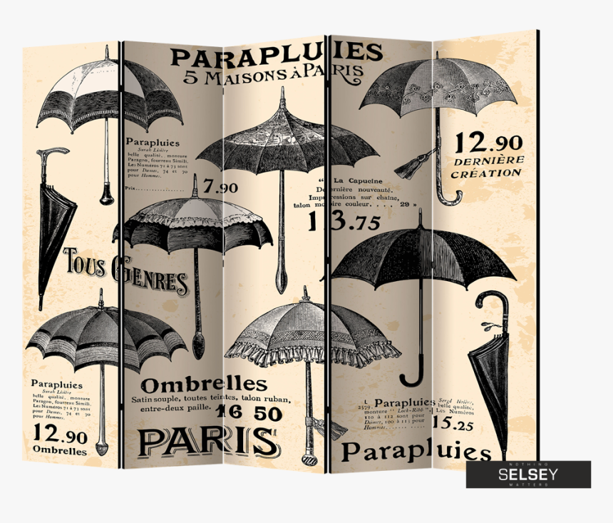 Vintage Umbrellas 5 Piece Room Divider, HD Png Download