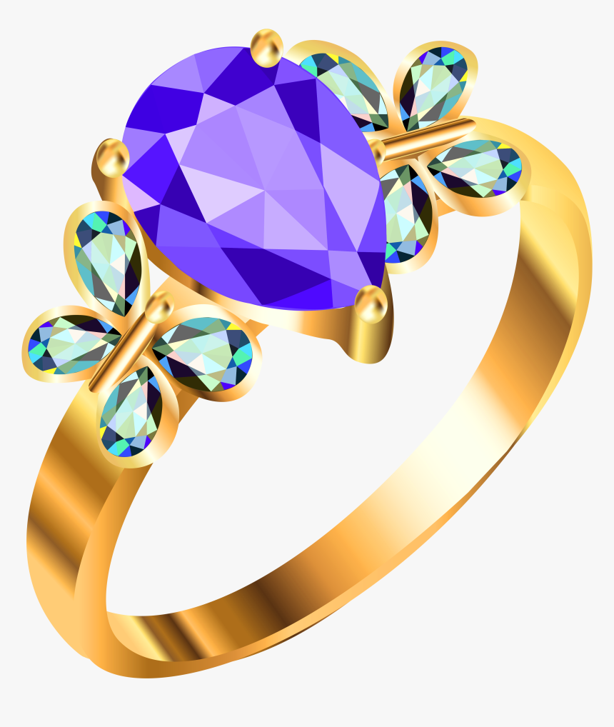 Gold Ring With Blue Andpurple Diamonds Png Clipart - Jewellery Png Download Hd, Transparent Png
