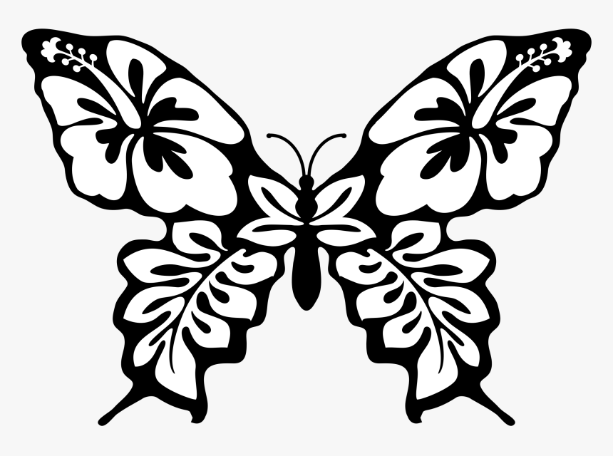 Transparent Butterfly Clip Art - Butterfly Flower Line Art, HD Png Download