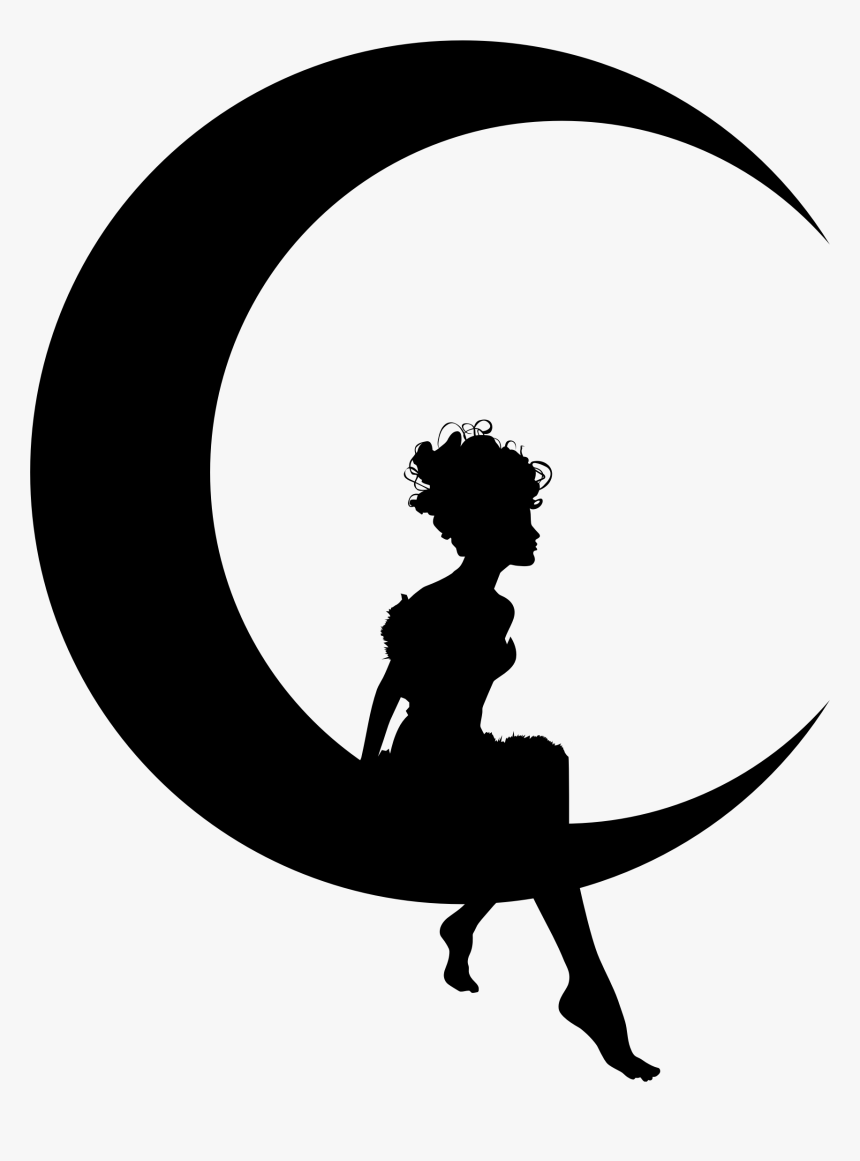 Fairy Sitting On Moon Crescent - Girl Sitting On Crescent Moon, HD Png Download
