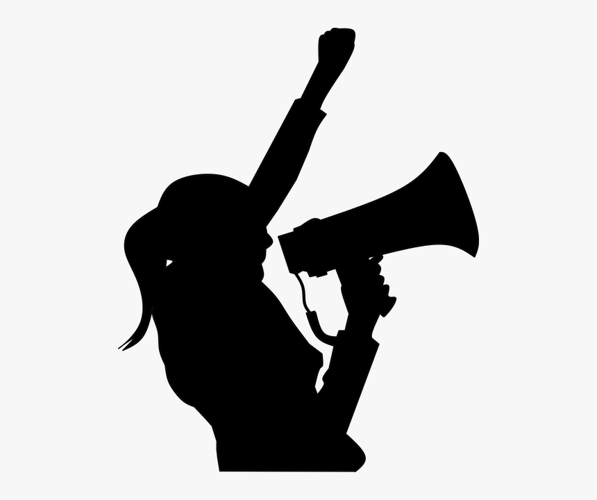 Protesting, Megaphone, Hand, Woman, Yelling, Silhouette - Icone Megafone Png, Transparent Png